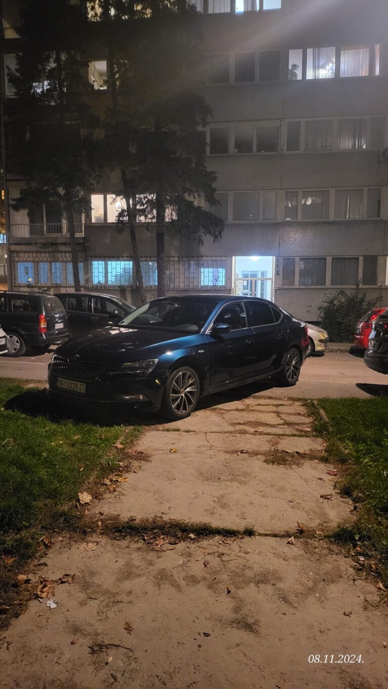 Konjarnik auto parkiran na zelenu povrsinu i pesacku stazu. 1 scaled 1 768x1364