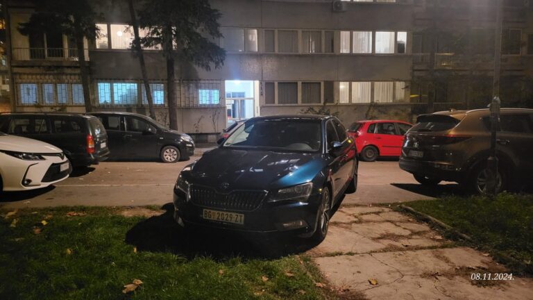 Konjarnik auto parkiran na zelenu povrsinu i pesacku stazu. 2 scaled 1 768x432